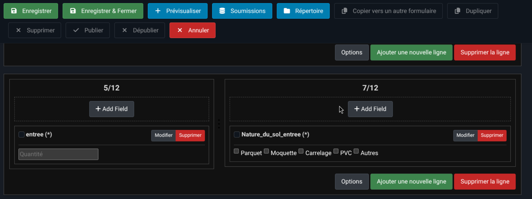 Capture d'écran de champs RSForm
